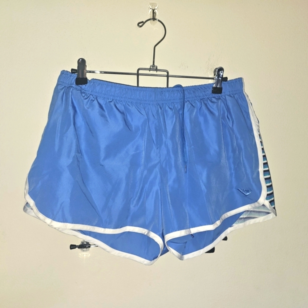 Pony Women's Blue and White Athletic Shorts w/ Striped Sides and Lining Sz L